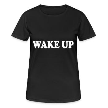 Wake up - Frauen T-Shirt atmungsaktiv - Schwarz - Vorne - AI Model Female 172 light (172cm)
