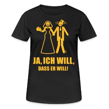 Ja, Ich Will, Dass Er Will! ( Braut / JGA / Boxen) - Frauen T-Shirt atmungsaktiv - Schwarz - Vorne - AI Model Female 172 light (172cm)