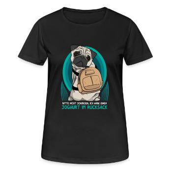 Bitte nicht schubsen! Joghurt im Rucksack. - Frauen T-Shirt atmungsaktiv - Schwarz - Vorne - AI Model Female 172 light (172cm)