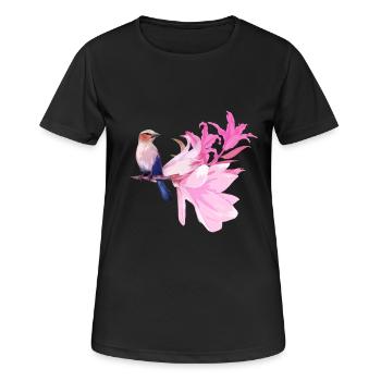 Oiseau avec des fleurs - T-shirt respirant Femme - noir - Devant - AI Model Female 172 light (172cm)