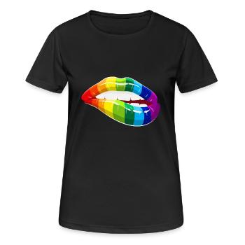 Rainbow Lips - Bouche d'amour homosexualité LGBT - T-shirt respirant Femme - noir - Devant - AI Model Female 172 light (172cm)
