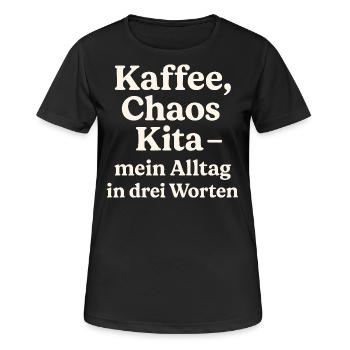 Kaffee Chaos Kita (hellbeige) - Frauen T-Shirt atmungsaktiv - Schwarz - Vorne - AI Model Female 172 light (172cm)