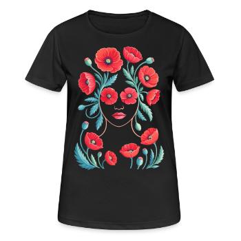 Damen Silhouette Poppy Flower Damen - Frauen T-Shirt atmungsaktiv - Schwarz - Vorne - AI Model Female 172 light (172cm)