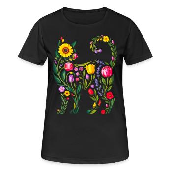 Silhouette Chat Floral Femmes - T-shirt respirant Femme - noir - Devant - AI Model Female 172 light (172cm)