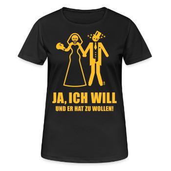 Ja, ich will … (Braut / JGA / Polterabend / Boxen) - Frauen T-Shirt atmungsaktiv - Schwarz - Vorne - AI Model Female 172 light (172cm)
