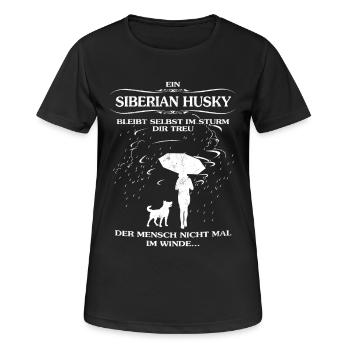 Frauen-Hundeshirt mit Siberian Husky - Frauen T-Shirt atmungsaktiv - Schwarz - Vorne - AI Model Female 172 light (172cm)