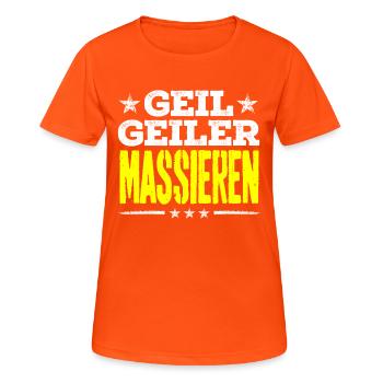 massieren - geil - Frauen T-Shirt atmungsaktiv - Neonorange - Vorne - AI Model Female 172 dark (172cm)