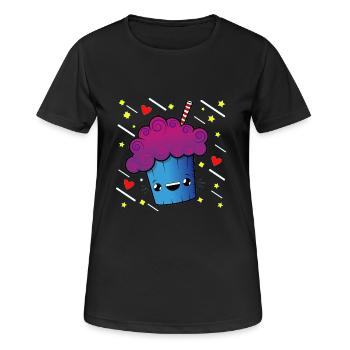 Cartoon Muffin Herz und Sterne T Shirt - Frauen T-Shirt atmungsaktiv - Schwarz - Vorne - AI Model Female 172 light (172cm)