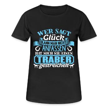 TRABER - Glück zum anfassen - Frauen T-Shirt atmungsaktiv - Schwarz - Vorne - AI Model Female 172 light (172cm)