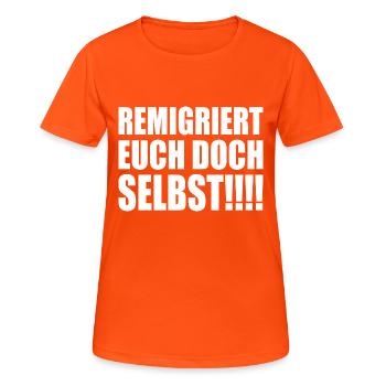 Remigrez vous-mêmes - T-shirt respirant Femme - orange néon - Devant - AI Model Female 172 dark (172cm)