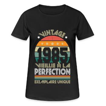 Anniversaire 40 ans - Vintage 1985 - Perfection - T-shirt respirant Femme - noir - Devant - AI Model Female 172 light (172cm)