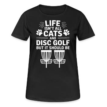 Disc Golf Saying Cats Funny Disc Golf Gift - Women's Breathable T-Shirt - black - Front - AI Model Female 172 light (172cm)