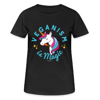 Vegan Unicorn TShirt - Veganism is Magic (Blue) - Women's Breathable T-Shirt - black - Front - AI Model Female 172 light (172cm)