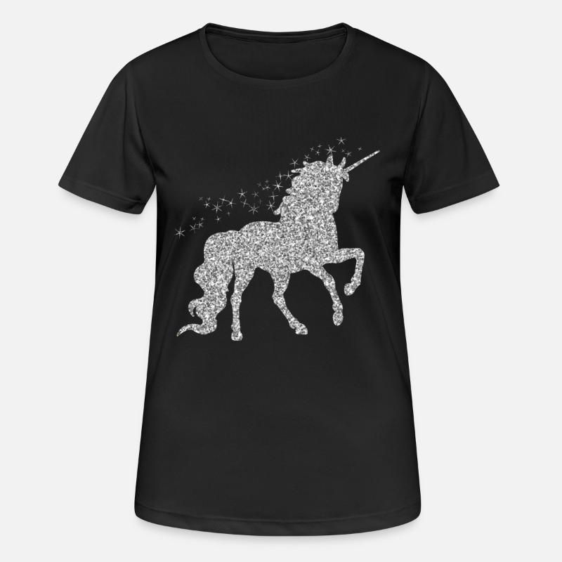 Das silberne glitzer Einhorn - Frauen T-Shirt atmungsaktiv - Schwarz