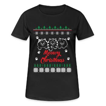 Ugly Christmas Sweater Meowy Christmas - Women's Breathable T-Shirt - black - Front - AI Model Female 172 light (172cm)