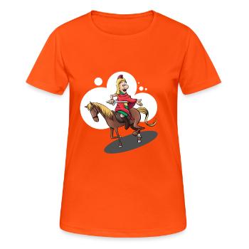 Sankt Martin auf dem Pferd - Frauen T-Shirt atmungsaktiv - Neonorange - Vorne - AI Model Female 172 dark (172cm)
