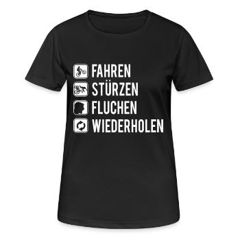 Fahrrad Mountainbike Downhill MTB - Frauen T-Shirt atmungsaktiv - Schwarz - Vorne - AI Model Female 172 light (172cm)