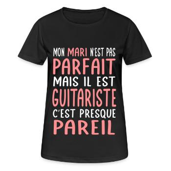 Mein Mann ist nicht perfekt, aber er ist Gitarrist - Frauen T-Shirt atmungsaktiv - Schwarz - Vorne - AI Model Female 172 light (172cm)