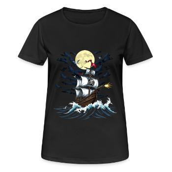 Pirate T-Shirt – Buccaneer Ship in the Moonlight - Women's Breathable T-Shirt - black - Front - AI Model Female 172 light (172cm)