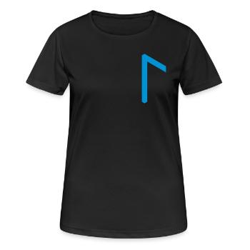 Rune: Laguz ᛚ (L), Quantum Runes Futhark 0 © - Frauen T-Shirt atmungsaktiv - Schwarz - Vorne - AI Model Female 172 light (172cm)
