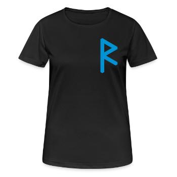 Rune: Raidho ᚱ (R), Quantum Runes Futhark 0 © - T-shirt respirant Femme - noir - Devant - AI Model Female 172 light (172cm)