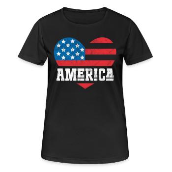 Amerika Flagge Herz - Frauen T-Shirt atmungsaktiv - Schwarz - Vorne - AI Model Female 172 light (172cm)