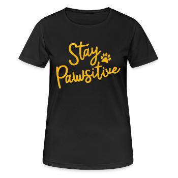 Stay Pawsitive: Katzenliebe mit Humor - Frauen T-Shirt atmungsaktiv - Schwarz - Vorne - AI Model Female 172 light (172cm)