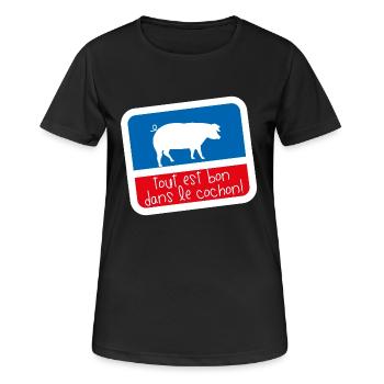 Bleu blanc rouge Humour tout est bon dans cochon - T-shirt respirant Femme - noir - Devant - AI Model Female 172 light (172cm)