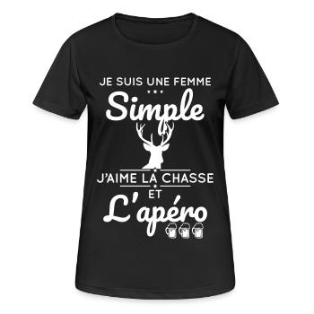 Je suis une femme simple j'aime la chasse et apéro - T-shirt respirant Femme - noir - Devant - AI Model Female 172 light (172cm)