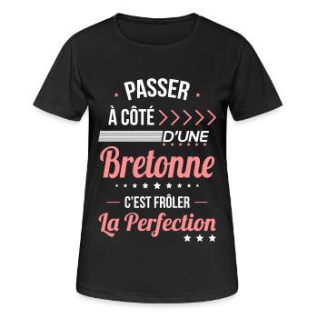 Bretonne - Frôler la perfection - Bretagne - T-shirt respirant Femme - noir - Devant - AI Model Female 172 light (172cm)