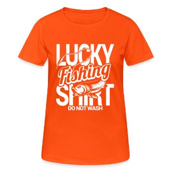 Lucky Fishing - Women's Breathable T-Shirt - neon orange - Front - AI Model Female 172 dark (172cm)