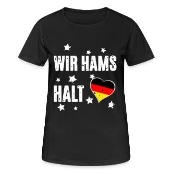 Wir hams halt - Frauen T-Shirt atmungsaktiv - Schwarz - Vorne - AI Model Female 172 light (172cm)