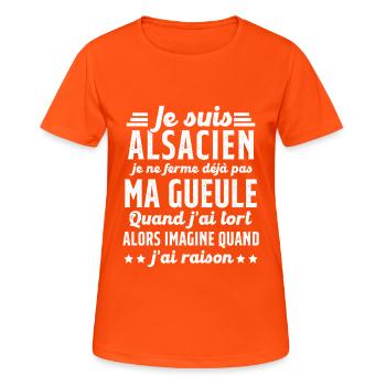 Alsacien je ferme pas ma gueule humour alsace - T-shirt respirant Femme - orange néon - Devant - AI Model Female 172 dark (172cm)