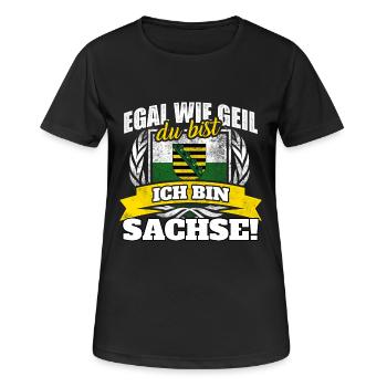 Sachse Sachsen Sächsin Sächsisch Geschenk - Frauen T-Shirt atmungsaktiv - Schwarz - Vorne - AI Model Female 172 light (172cm)