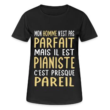 Mon homme n'est pas parfait mais il est pianiste - T-shirt respirant Femme - noir - Devant - AI Model Female 172 light (172cm)