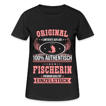 Fischerin - Original 100% Authentisch Einzelstück - Frauen T-Shirt atmungsaktiv - Schwarz - Vorne - AI Model Female 172 light (172cm)