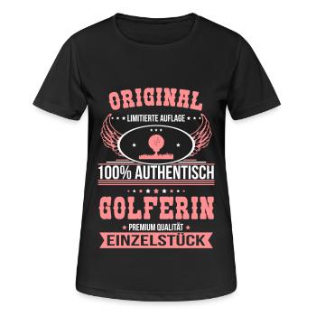 Golferin - Original 100% Authentisch - Frauen T-Shirt atmungsaktiv - Schwarz - Vorne - AI Model Female 172 light (172cm)