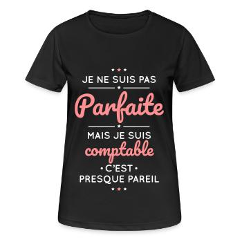 Je ne suis pas parfaite mais je suis comptable - T-shirt respirant Femme - noir - Devant - AI Model Female 172 light (172cm)