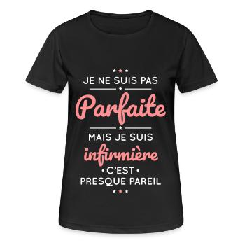 Je ne suis pas parfaite mais je suis infirmière - T-shirt respirant Femme - noir - Devant - AI Model Female 172 light (172cm)