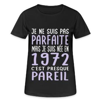 Anniversaire 50 ans - Pas parfaite née en 1972 - T-shirt respirant Femme - noir - Devant - AI Model Female 172 light (172cm)