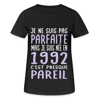 Anniversaire 30 ans - Pas parfaite née en 1992 - T-shirt respirant Femme - noir - Devant - AI Model Female 172 light (172cm)