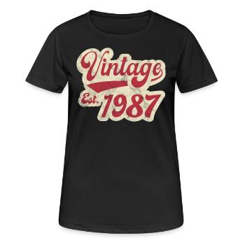 Jahrgang Est 1987 - Frauen T-Shirt atmungsaktiv - Schwarz - Vorne - AI Model Female 172 light (172cm)