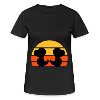 Zwei Dinosaurierbabys vor Halbsonne - Frauen T-Shirt atmungsaktiv - Schwarz - Vorne - AI Model Female 172 light (172cm)