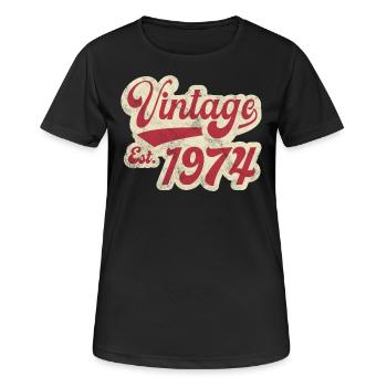 Jahrgang Est 1974 - Frauen T-Shirt atmungsaktiv - Schwarz - Vorne - AI Model Female 172 light (172cm)