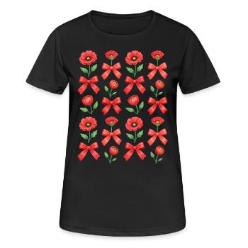 Women's Poppy Flower Bow - Women's Breathable T-Shirt - black - Front - AI Model Female 172 light (172cm)