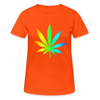 Marihuana-Blatt-Regenbogen - Frauen T-Shirt atmungsaktiv - Neonorange - Vorne - AI Model Female 172 dark (172cm)