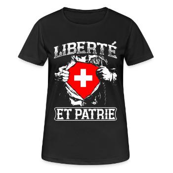 Liberté et Patrie - Schweiz - T-shirt respirant Femme - noir - Devant - AI Model Female 172 light (172cm)