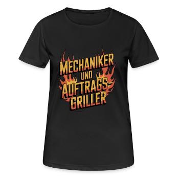 Mechaniker und Auftragsgriller BBQ Grill - Frauen T-Shirt atmungsaktiv - Schwarz - Vorne - AI Model Female 172 light (172cm)
