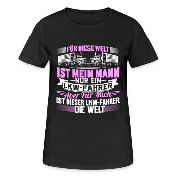 Frau LKW-Fahrer Trucker Fernfahrer Welt - Frauen T-Shirt atmungsaktiv - Schwarz - Vorne - AI Model Female 172 light (172cm)