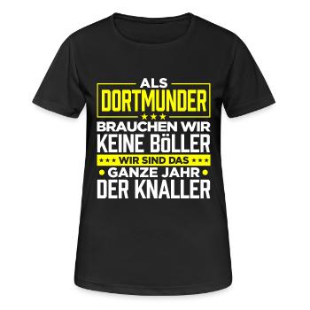 DORTMUNDER - Böller - Frauen T-Shirt atmungsaktiv - Schwarz - Vorne - AI Model Female 172 light (172cm)